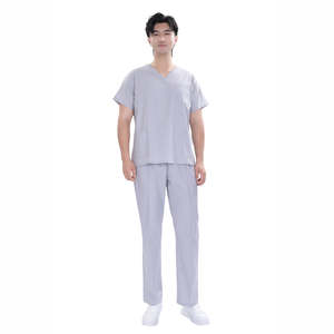 Ensemble de blouses médicales unisexe gris en polyester extensible 4 directions à manches courtes, modèle OEM, logo personnalisé, marque privée, taille 3XL, bas de tenue chirurgical - Product Image 4