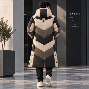 Low MOQ <b>Long</b> <b>Puffer</b> <b>Jacket</b> with Quilted Layers Warm Interior Adjustable <b>Hood</b> Canvas Fabric Winter Season Front Logo - Product Image 2