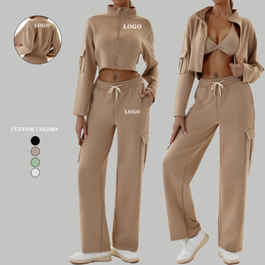 Fabricant Logo personnalisé Sweat à capuche décontracté Femme Survêtements Veste de sport à fermeture éclair Manches longues Gym Fitness Wear Hoodies Ensemble d'entraînement - Product Image 3