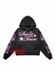 Sudadera con capucha personalizada con diamantes de imitación para hombre, sudadera recortada de gran tamaño con logotipo personalizado de diamantes de imitación, ropa de calle OEM Factory 500gsm - Product Image 4