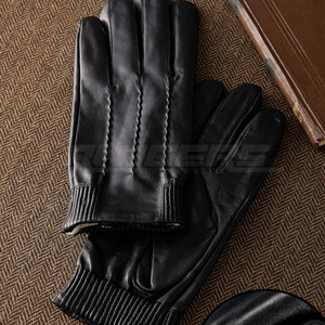 Guantes de conducción de cuero negro para hombre Guantes de conducción de protección Premium con logotipo personalizado forrado de invierno al por mayor - Product Image 4