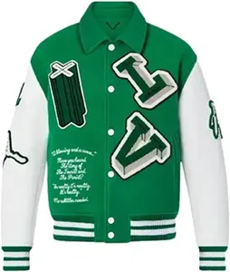 Varsity Jacket Causal Slim Fit Fleece avec manches en cuir de mouton Fashion Baseball Bomber Jacket pour hommes en 2024