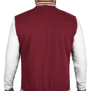 Chaqueta universitaria con logotipo personalizado y mangas de cuero y bordado, chaqueta de estilo Letterman de béisbol universitario negro para hombres y mujeres - Product Image 4