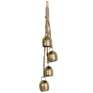 Metal Christmas Hanging Bell On Rope Set Of 4 Piece (Full Hight-42cm) Christmas Hanging Ware Item Decorative Iron Bell For Sale
