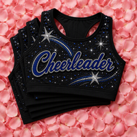 Transfert de lettres de cheerleader en strass bleu cristal, thermocollant, design personnalisé, fixation à chaud, pour le sport