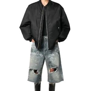 Pantalones cortos vaqueros de mezclilla para hombre, pantalones cortos holgados de carga en blanco desgastados Vintage con diamantes de imitación desteñidos y lavados con ácido - Product Image 5