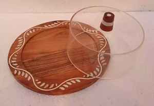 Nouvelle assiette en bois d'acacia avec incrustation de nacre, plat de service écologique, forme ovale, finition polie, cadeau d'affaires - Art indien - Product Image 3
