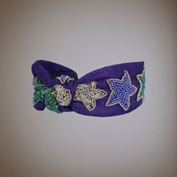 Diadema con Cuentas Hecha a Mano, Diseño Cuarta Estrella Especial, para Niñas, Nueva Llegada, Color Azul Dorado de Mardi Gras, Hiba Enterprises HE-5641