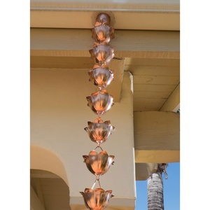 Pure Copper Solid Cup Rain Chain With Flower Design <b>for</b> Home & <b>Garden</b> Decor Replacement Downspout Hanging Rain Chain - Product Image 4