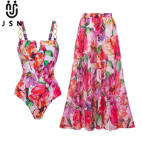 JSN 2026 Ensemble de bikini une pièce sexy pour femme avec imprimé personnalisé et cache-maillot de plage, maillot de bain dos nu ajouré tendance, tenue de plage