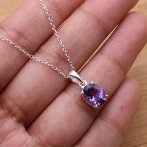 Pendentif solitaire en argent sterling 925 plaqué rhodium avec améthyste, bijoux faits à la main, style bohème, cadeau pour femmes et filles - Product Image 2