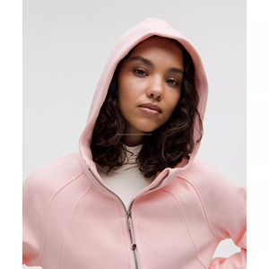 Sudadera con capucha y media cremallera con forro polar para mujer de alta calidad OEM, Top corto de manga larga con agujeros para pulgar, sudadera de entrenamiento con capucha con cremallera - Product Image 3