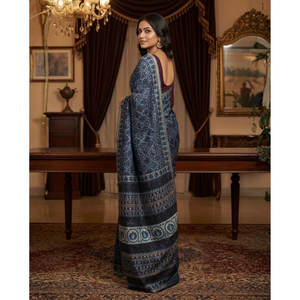 Sari étnico Chanderi con bordado y blusa, de seda suave y pesada, estilo pakistaní y Bollywood para Salwar Kameez - Product Image 3