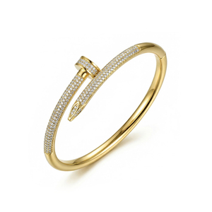 Luxury Gold Nail <b>Bracelet</b> for Women Full Pavé CZ Diamond <b>Bangle</b> 18K Gold Plated Stainless Steel Screw Nail Cuff <b>Bracelet</b> - Product Image 1