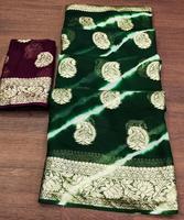 Nouveau Dernière Tendance Casual Wear Litchi Soie Jacquard Travail Imprimé Saree avec Blouse Pièce Femmes Porter Sari Bas Prix ApparelGarment