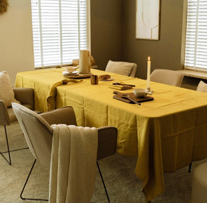 High Quality Woven 100% Linen Europe Style <strong>Table</strong> Cover Lotus Leaf Edge. Moss <strong>Yellow</strong> Stone Wash Custom Size Tablecloth Custom - Product Image 1