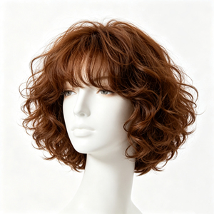 วิกผมสั้นหยิกสีน้ำตาลคาราเมล วิกผมฟูสไตล์ฝรั่งเศสพร้อมหน้าม้า - Product Image 6