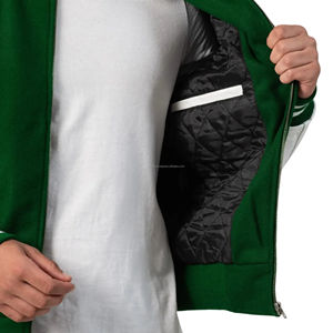 Blouson Bomber Unisexe Style Universitaire Entièrement Zippé, Corps en Laine, Manches en Similicuir, Col Rond, Patchwork, Écologique, Rétro, Style Athlétique Américain - Product Image 6