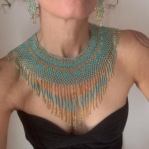 Collier élégant en perles de rocaille dorées et turquoise, style déesse personnalisé, collier ras du cou, commande en gros - Product Image 1