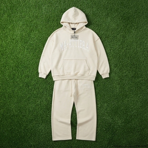 Conjunto de Sudadera con Capucha y Pantalones Deportivos Blancos para Hombre, Estilo Desgastado, de Algodón y Felpa, Talla Grande, Ropa Deportiva Urbana, Venta al Por Mayor OEM - Product Image 5