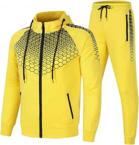 Ensemble de survêtements d'hiver respirants grande taille pour hommes en jaune motif nid d'abeille avec col à capuche Costumes de survêtement du Pakistan - Product Image 1