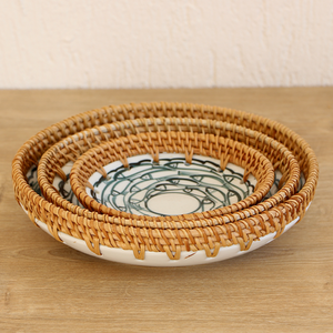 Nouveau plateau en rotin tissé à la main avec pièce maîtresse en céramique plateau de service rond pour Table panier tissé à la main en gros fabriqué au Viet Nam - Product Image 4