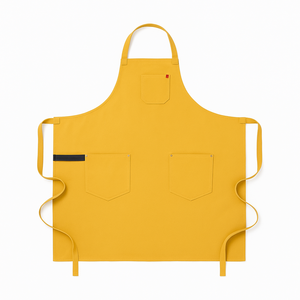 Tablier de cuisine jaune robuste sans manches avec trois poches, en toile lavable en machine, style simple, usage quotidien - Product Image 1