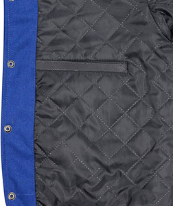 Chaqueta de bombardero universitaria de alta calidad OEM para hombre, abrigo de lona de lana de béisbol azul, chaqueta de béisbol universitaria con soporte para hombre, envío DDP - Product Image 4