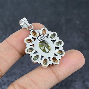 Vintage Flower Pendant Oval Yellow <b>Citrine</b> Topaz Stones Antique Silver Plated Alloy Channel Setting Unisex Bohemian Style Charm - Product Image 4