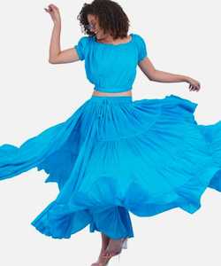 Falda de talla grande para mujer Gypsy 25 yardas de largo, color sólido fluido, color renacentista, turquesa, Wevez, turquesa, Ghera, falda larga de algodón - Product Image 2