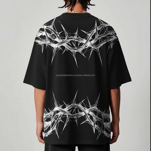 High Quality Eco-Friendly Heavyweight Boxy Oversized Streetwear T-<b>Shirt</b> Custom Screen Print Heavy Cotton Cropped Graphic <b>Men</b> - Product Image 3