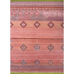 Alfombra Manchaha de Lana y Seda de Bambú con Patrón Geométrico Anudada a Mano en Rojo y Naranja - Para Uso Doméstico Les-1270 - Product Image 1