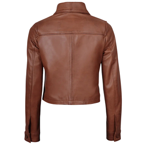 Veste Harrington en cuir véritable marron courte pour femme, personnalisée par Novenza - Product Image 2