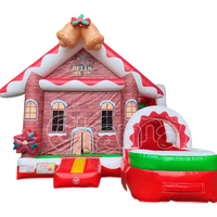Château gonflable de Noël avec toboggan Jingle Bells, combo trampoline en PVC pour tout-petits, idéal pour jardin et fêtes d'anniversaire
