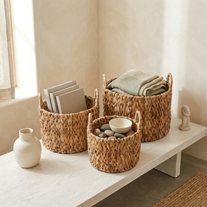 Ensemble de paniers de rangement en écorce de bananier naturelle, avec structure en fer, cylindriques tressés, à poignée arquée, pour plantes et décoration artistique de la maison - Product Image 5