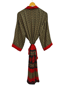 Fait à la main indien Vintage soie recyclée Sari Kimono Patchwork Kimono Robe Bikini couvrir vêtements de nuit longue Robe, - Product Image 4