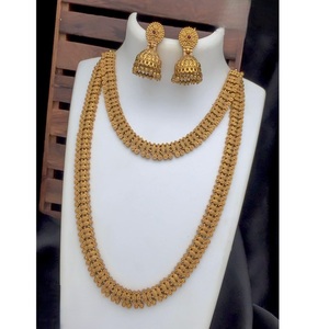 Qualité supérieure Long Haram Luxe Double Couche Collier Ensemble Avec Boucles D'oreilles pour les Femmes pour la Fête De Mariage En Laiton Porter Pour Les Femmes - Product Image 1