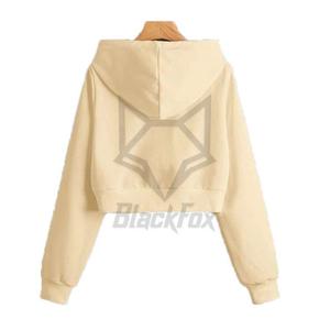 Women's Black <b>Cropped</b> Hoodie <b>Zip</b>-<b>Up</b> Long Sleeve Solid Color Hooded Sweatshirt Autumn Knitted Casual Wear - Product Image 4