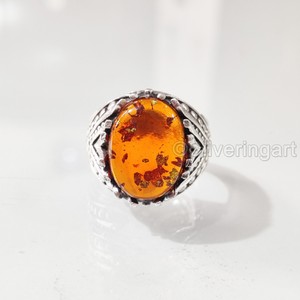 Grossiste Bague pour hommes Bague en ambre naturel de la Baltique avec pierre de naissance Toutes les tailles Bijoux de Noël arabes Bague en argent sterling 925 - Product Image 4