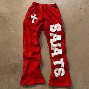 กางเกงลำลองขาตรงเอวสูงสำหรับผู้ชาย, กางเกงขาบานผ้าฝ้ายฟอกสีกรด - Product Image 5