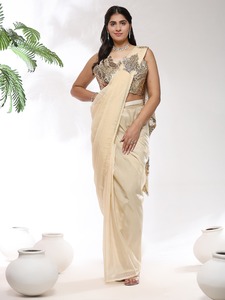 Elegante Lujo Ombre Patrón Listo Plisado Saree Hermoso Diseño con Pallu Abierto para Mujeres Estilo Moderno para Ropa de Fiesta - Product Image 4