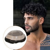 Prothèse capillaire homme en cheveux naturels de qualité supérieure, bouclée, avec base en mono fine et contour en NPU, perruque pour homme