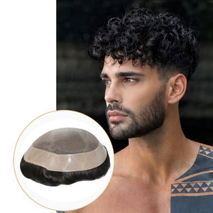 Prothèse capillaire <span class=keywords><strong>homme</strong></span> en <span class=keywords><strong>cheveux</strong></span> naturels de qualité supérieure, bouclée, avec base en mono fine et contour en NPU, perruque <span class=keywords><strong>pour</strong></span> <span class=keywords><strong>homme</strong></span> - Product Image 1