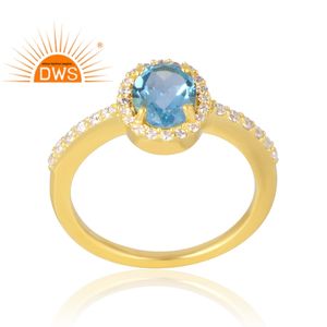 Latest selling <b>925</b> sterling <b>silver</b> 18k gold plated natural CZ & blue topaz gemstone <b>ring</b> demi fine jewelry manufacturer - Product Image 1