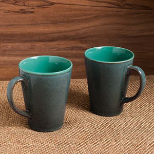 Juego de 2 Tazas de Café de Cerámica Esmaltada Blues Sky de 320 ml, Aptas para Lavavajillas, Diseño Escandinavo en Azul Piedra y Verde Azulado, con Cuchara - Product Image 2