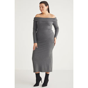 ETHIQUET Kizukibb Robe longue en tricot à col bateau et manches longues pour femme, taille plus - Product Image 2