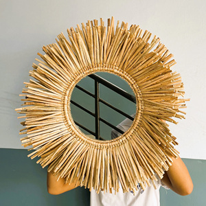 Water hyacinth mirrors for home decoration good quality woven mirror low cost for retailer - Product Image 2