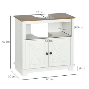 Kleankin Armoire de salle de bain sous l'évier avec armoire à 2 portes et étagère ouverte, aggloméré, 60x30x60 cm - Product Image 3