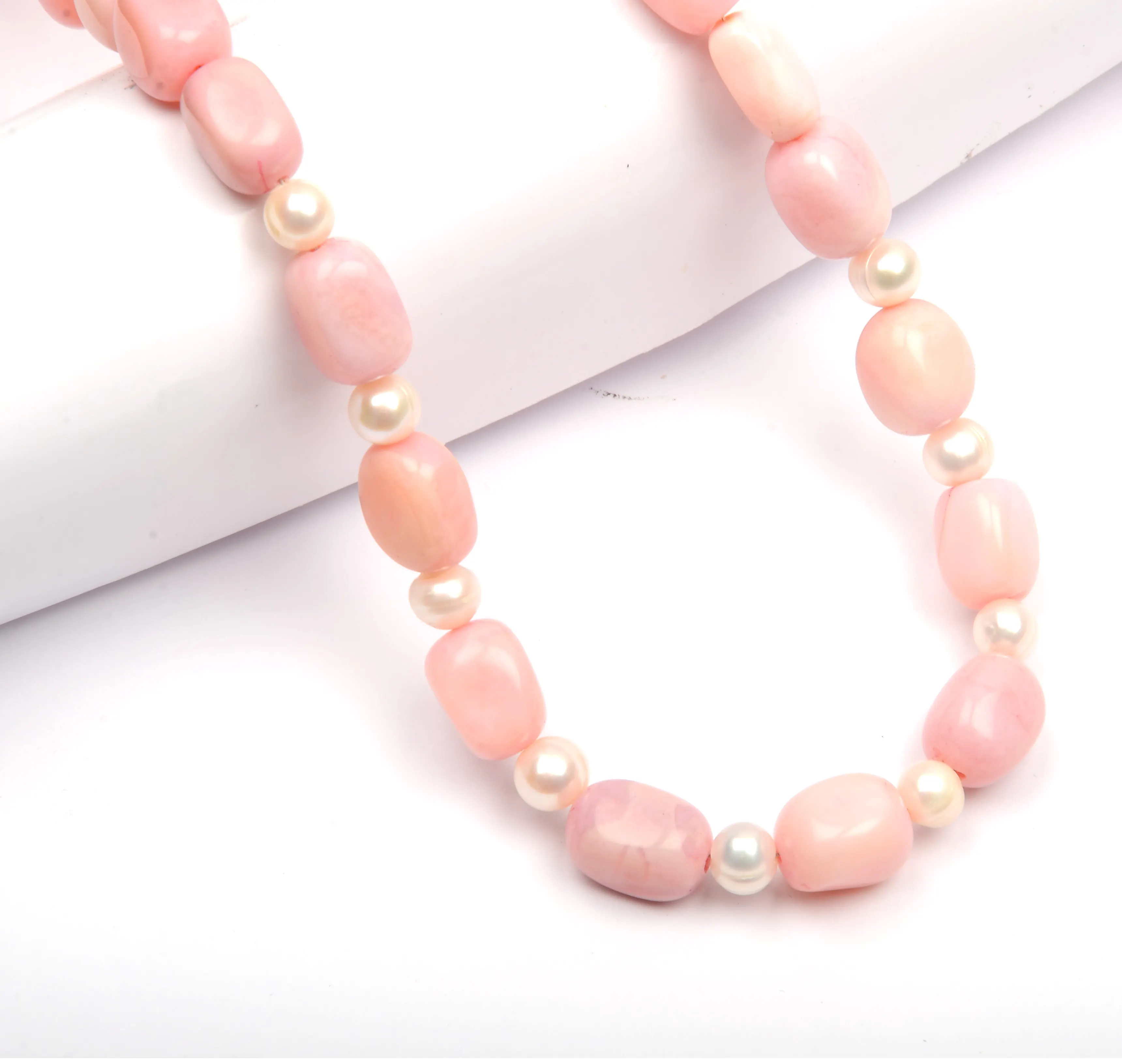 Màu hồng OPAL đính cườm Vòng cổ sụt giảm hình dạng mịn Hạt Vòng Cổ với bạc khóa bạc Vòng cổ cho phụ nữ