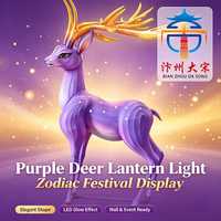 Lanterne en soie LED motif Cerf du Zodiaque violet, sculpture décorative pour centres commerciaux, Noël et Nouvel An